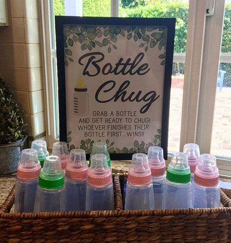 Coed Baby Shower Ideas & Fun Couple Shower Games – Baby Shower Ideas 4U Baby Shower Prizes For Games, Co Ed Baby Shower Games, Bottle Chug, Shower 2023, Baby Shower Game Ideas, Abc Game, Kate Baby, Bebe Shower, Baby Brunch