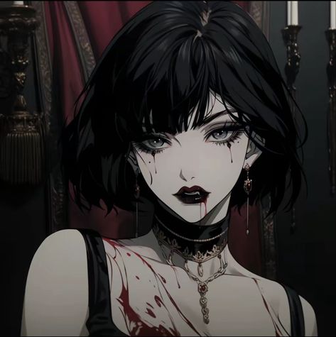 Dark Anime Pfp Female Icon, Vampire Girl Pfp, Gothic Girl Aesthetic, Gothic Anime Pfp, Vampire Pfp, Goth Girl Aesthetic, Girl Pp, Goth Anime, Anime Pp