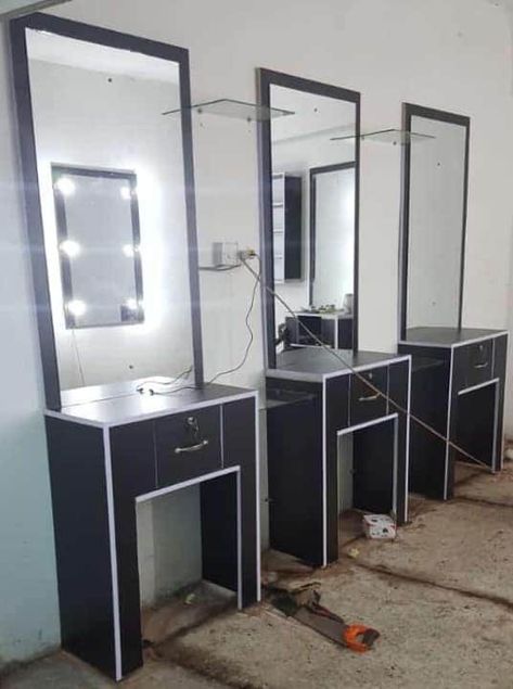 Saloon Mirror, Saloon Decor Interior Design, Lcd Unit Design, Dressing Mirrors, Barbershop Design Interior, Parlour Design, Saloon Decor, Store Shelves Design, Down Ceiling Design