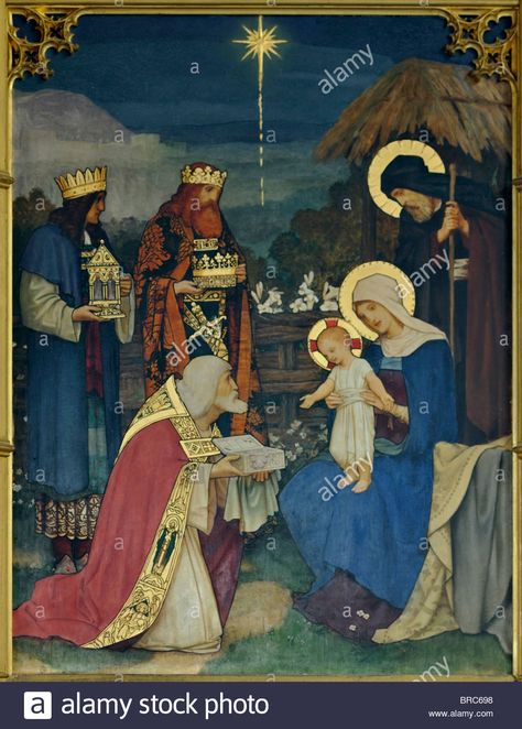 Download this stock image: Wooden panel depicting the nativity, St Nicholas Church, Blakeney, England - BRC698 from Alamy's library of millions of high resolution stock photos, illustrations and vectors.