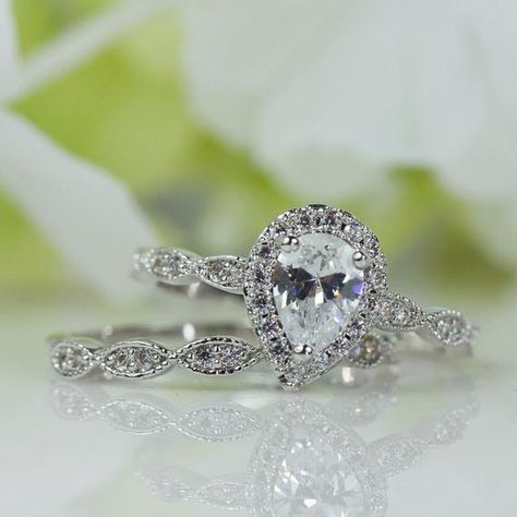 $56 ss Promise Ring Proposal, Travel Ring, Halo Art, Dream Rings, Ring Proposal, Cubic Zirconia Engagement Rings, Stackable Wedding Bands, Pear Ring, Platinum Wedding Band