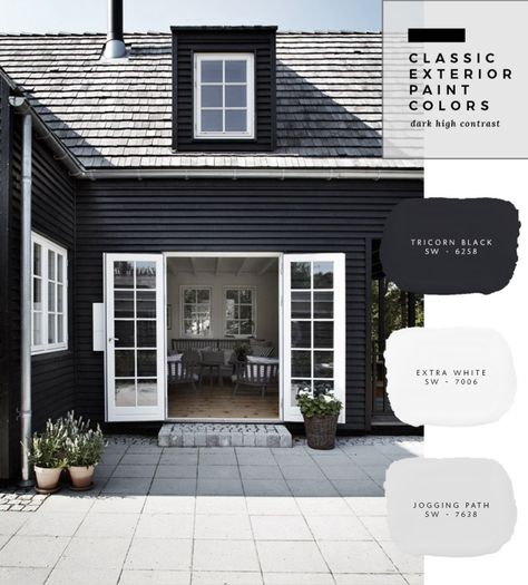 Classic Exterior Paint Color Combinations - roomfortuesday.com Graphite Exterior Paint, One Color Exterior House, Exterior Paint Combinations, Paint Pallets, Exterior Paint Color Combinations, Paint Color Combinations, Exterior Color Palette, House Paint Color Combination, Paint Trends