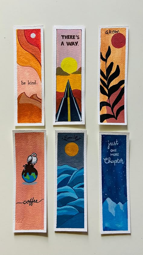 These handmade bookmarks, coffee, set of 6 bookmarks, unique colorful bookmarks, be kind, just one more chapter, eco friendly bookmarks, Bookmark Acrylic Ideas, Paint A Bookmark, Cute Handmade Bookmarks, Gouache Bookmarks Ideas, Diy Painted Bookmarks, Cute Paper Bookmarks, Hand Painted Bookmarks, Unique Bookmarks Handmade, Bookmarks Coffee