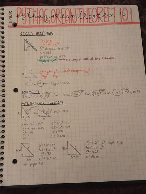 Algebra: Pythagorean Theorem Notes Grade 8 Math Notes Aesthetic, Pythagorean Theorem Notes Aesthetic, Algebra Formulas Aesthetic, Algebra Math Notes, Pythagoras Theorem Notes, Freshman Algebra Notes, Math Notes Aesthetic 8th Grade, Geometry Study Notes, Pre Algebra Notes