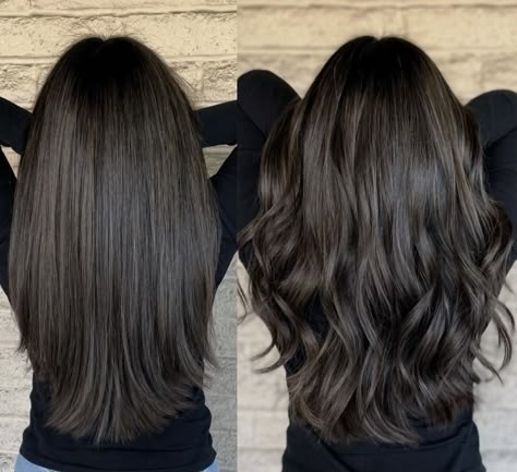 Dark Brunette With Dark Highlights, Smoky Hair Color Brown, Cool Dimensional Brunette, Cool Brunette Hair Color Ash Brown, Fall Hair Brown, Subtle Dimensional Brunette, Dimensional Brunette Dark, Ash Brown Hair With Highlights, Wednesday Hair