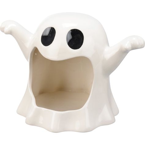 Ghost Candle Holder | Primitives By Kathy Halloween Candlesticks, Ghost Candles, Candle Stick Decor, American Ceramics, Ghost Cartoon, Candle Base, Primitives By Kathy, Ghost Design, Ceramic Candle Holders