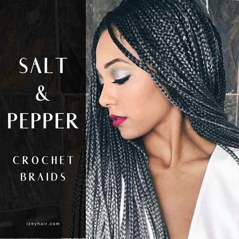 Salt and Pepper Braids:Here are four (4) salt and pepper braid styles (crochet braids) with good reviews on Amazon. Black And Gray Braids For Black Women, Salt And Pepper Crochet Hair Styles, Gray Hair Braids Black Women, Grey Box Braids Silver, Grey Box Braids Silver Black Women, Gray Braids For Black Women, Silver Braids For Black Women, Black And Silver Braids, Salt And Pepper Braids