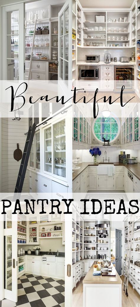 Butler Pantry Tile Floor, Baking Pantry Ideas, Smugglers Pantry, Reach In Pantry Design, Amazing Pantries, French Country Pantry, Black And White Pantry, Walk In Pantry With Appliance Counter, Butlers Pantry Laundry Room Combo