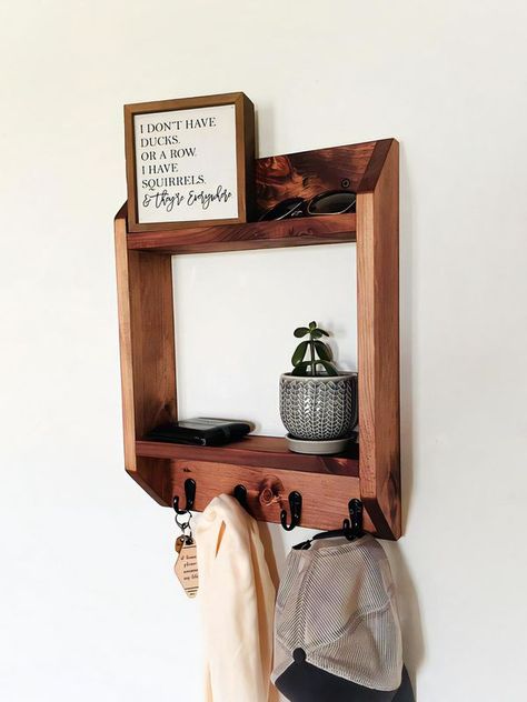 Fits Aesthetics, Entryway Key Storage, Entryway Storage Shelf, Functional Entryway, Entryway Hooks, Entryway Shelf, Wall Shelving, Auburn Brown, Entryway Storage