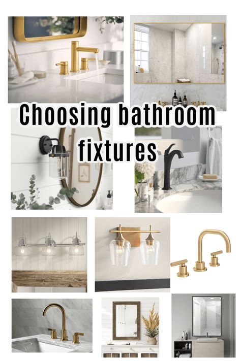 People ask me all the time if it's ok to mix metals when planning your bathroom fixtures - and my answer is... YES! I love mixing metals! There are some rules though... #bathroomfixtures #bathreno #bathroomideas Bath Fixture Ideas, Mixed Metal Fixtures In Bathroom, Bathroom Fixture Colors, Modern Farmhouse Bathroom Fixtures, Mixed Bathroom Finishes, Mixing Oil Rubbed Bronze And Gold In Bathroom, Mixing Bathroom Metals, Mixing Bathroom Fixture Finishes, Half Bathroom Light Fixtures