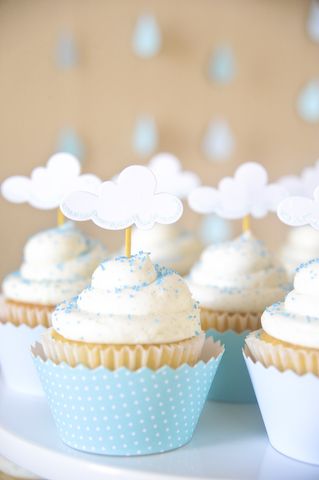 Cupcake Decorations for April Showers Party Frosting, Baby Shower, Shower, Blue, White