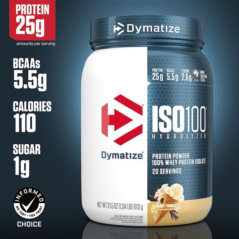 Dymatize ISO100 Gourmet Vanilla Protein Powder (20 Servings) Scientifically formulated with fast-digesting hydrolyzed whey protein isolate 25 grams of protein, which includes 5.5 grams of branched-chain amino acids (BCAAs), & 2.6 grams of Leucine per serving Zero grams of fat and less than 1 gram of sugar per serving. Gluten free with less than 1g lactose Protein Shakes Recipes, Protein To Build Muscle, 100 Whey Protein, Whey Isolate, Best Protein Powder, Whey Protein Concentrate, Whey Protein Powder, Whey Protein Isolate, Fruity Pebbles