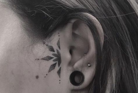 Front ear tattoo #smalltattoo #tattooideas Ear Face Tattoo, Tragus Tattoo, Small Face Tattoos, Hairline Tattoos, Infected Tattoo, Half Mandala, Feminine Skull Tattoos, Face Tattoos For Women, Behind Ear Tattoos