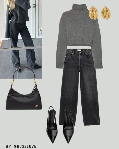 Effortlessly chic ensemble. The cozy grey turtleneck pairs perfectly with the sleek black jeans. Add a touch of elegance with gold statement earrings and complete the outfit with a black leather bag and pointed heels for that sleek, modern finish.🌟🖤  Sweater : https://sovrn.co/j64ib1i Denim : https://sovrn.co/4q70uo0 Shoes : https://sovrn.co/1qjx06i Bag : https://sovrn.co/vsnmwys Earrings : https://sovrn.co/1hpaa3c  #ChicComfort #EffortlessStyle #ModernElegance #CasualFashion #WinterWardrobe Jeans And Pointed Heels Outfit, Grey Turtleneck Sweater Outfit, Black Pointed Heels Outfit, Gray Turtleneck Outfit, Grey Turtleneck Outfit, Pointed Heels Outfit, Turtleneck Sweater Outfit, Girly Winter, Black Pointed Heels