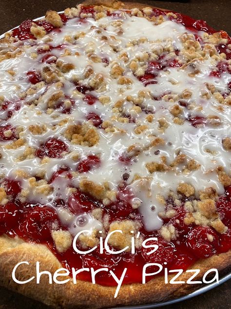 Olla-Podrida Pizza Hut Cherry Dessert Pizza, Pizza Desert Ideas, Pizza Hut Dessert Pizza, Cherry Dessert Pizza Recipe, Cherry Pie Pizza, Cherry Pie Dessert Pizza, Pizza Dough Sweet Desserts, Pizza Inn Dessert Pizza, Cherry Pizza Dessert