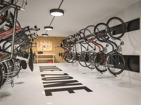 Bike Store Design, Bike Shop Interior Design, Cycle Store Design, Bike Room Design, Bike Parking Design, Bike Storage Design, Bike Storage Room, Rack Velo, Bike Storage Apartment