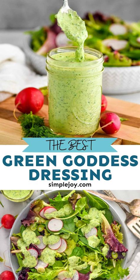 Green Goddess Salad Recipe, Healthy Dressing Recipes, Goddess Dressing Recipe, Green Goddess Salad Dressing, Green Salad Dressing, Green Goddess Salad, Goddess Salad, Healthy Dressing, Salad Dressing Recipes Healthy