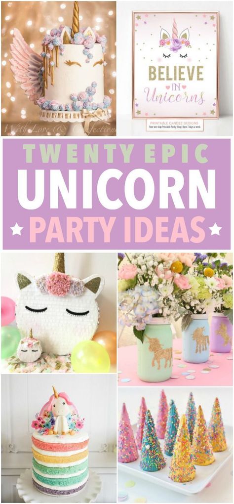 20 Epic Unicorn Party Ideas Unicorn Party Ideas, 4de Verjaardag, Themed Party Ideas, Unicorn Themed Birthday Party, Party Ideas For Kids, 6th Birthday Parties, Ideas Party, Unicorn Cake, Unicorn Birthday Parties