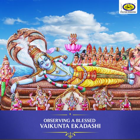 Vaikunta Ekadashi is celebrated tomorrow, 29th December 2017, and is considered the most auspicious of the 24 Ekadashis. Performing the prescribed rites and observing the fast on this day is considered equivalent to observing all the other Ekadashis put together. The symbolism of Ekadashi also takes on the satwa-rajas-tamas tendencies in man, as the legend of Muran the demon is told, and rice is not consumed on this day. But why so? To know, stay tuned to Cycle Pure to know. #PureDevotion Vaikunta Ekadashi Images, Tholi Ekadashi Images, Vaikunta Ekadasi Images, Vaikunta Ekadashi, Hinduism Gods, Wallpapers Hd 1920x1080, Sincerity Quotes, Saraswathi Pooja, God Sayings