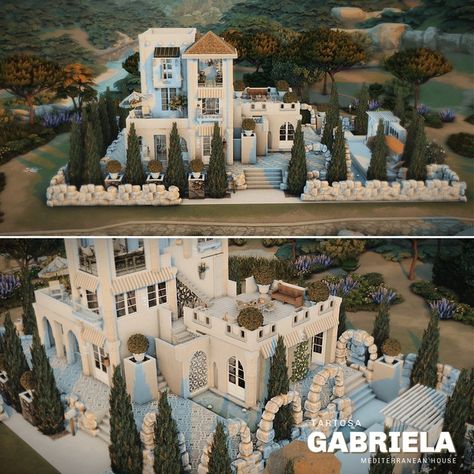 GABRIELA - Mediterranean house | Patreon Sims4 Builds, Luxury Mediterranean Homes, Sim4 Cc, Mediterranean House, Eco Lifestyle, Italian House, Permanent Residence, Horse Ranch, Mediterranean Homes