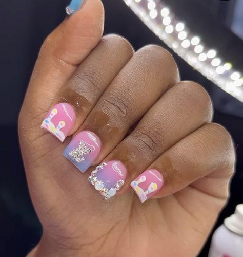 Kiddie Acrylic Nails, Kid Acrylic Nails Short, Birthday Nails For Kids, Kids Acrylic Nails Short, Nails For Little Kids, Kid Nail Ideas, Nails For Kids Cute Short, Little Kid Nails, Kid Nail Designs