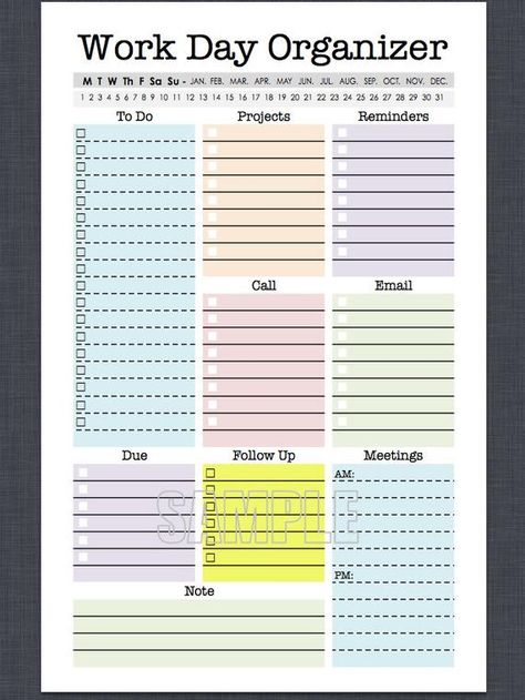 Work Day Organizer, Work Organizer, Day Organizer, To Do Checklist, To Do Planner, Printable Planner Pages, Work Planner, Organization Printables, Personal Organizer