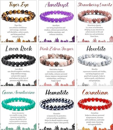 Amazon.com: COLOYAN 9PCS Healing Crystal Bracelets Semi-Precious Gemstones Beaded Bracelets 8mm Natural Stone Stretch Bracelet for Women Men: Clothing, Shoes & Jewelry Healing Crystal Bracelets, Crystal Healing Chart, Stone Types, Semi Precious Stone Bracelet, Crystal Bead Jewelry, Healing Stones Jewelry, Healing Gemstone Bracelets, Bracelets With Meaning, Gelang Manik