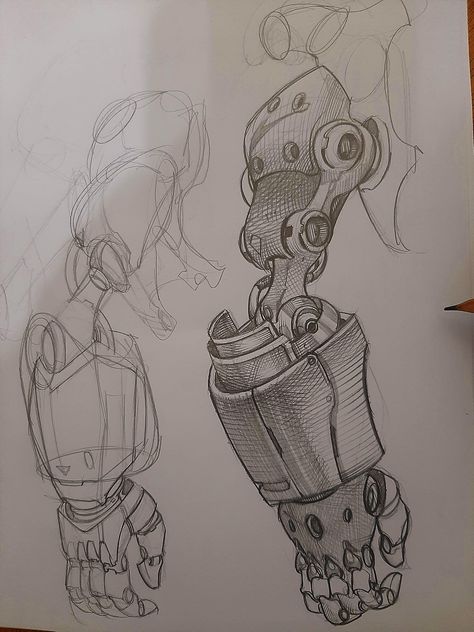 Robot Anatomy Drawing, How To Draw Mechanical Parts, Mech Drawing Reference, Mechanical Arm Concept Art, Steampunk Mechanic Character Design, Mecha Drawing Reference, Robot Drawing Reference, How To Draw Mecha, Mechanical Art Drawing