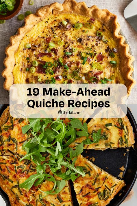 Make any of these easy quiche recipes ahead of any occasion, from a casual weekend brunch to an Easter feast. Quiche Make Ahead, Make Ahead Breakfast Quiche Recipes, Sheet Pan Quiche Brunch Recipes, Lunch Quiche Recipe, Brunch Make Ahead, Make Ahead Quiche Recipes Night, Quiche For Dinner, Quiche Brunch Ideas, Make Ahead Quiche Recipes