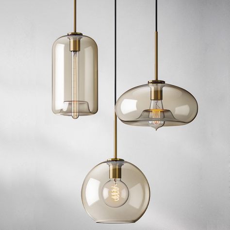 3-Light Glass Pendant Light Classic Cluster Hanging Lighting Fixture Dinning Room Bar Café Blown Glass Pendant Light, Industrial Style Lighting, Blown Glass Pendant, Suspension Vintage, Light Hanging, Brass Pendant Light, Industrial Pendant Lights, Kitchen Lighting Fixtures, Glass Pendant Lamp