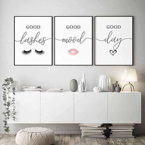 RBPRIDE Eyelash Décor Makeup Wall Art Lash Decorations for Room Lips Canvas Wall Art Fashion Wall Quotes Beauty Salon Decorations for Wall Fashion Poster Prints Gifts —16x24 Inch X 3 Unframed Decorations For Room, Decorations For Wall, Lash Room Ideas, Makeup Studio Decor, Eyelash Decor, Makeup Wall Art, Esthetician Room Decor, Esthetics Room, Quotes Beauty