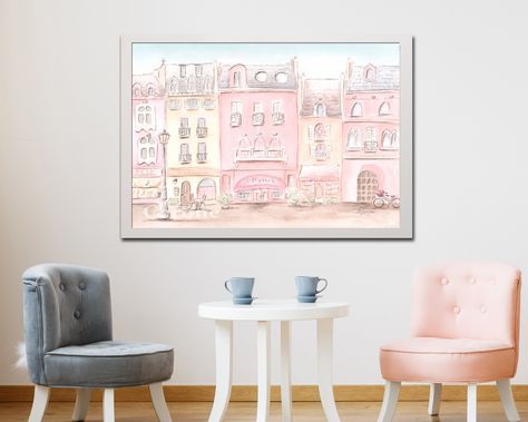 Parisian Nursery, Paris Nursery, Girl Playroom, Blush Nursery, Paris Bedroom, Parisian Street, Baby Nursery Wall Art, Girls Playroom, Painting Details