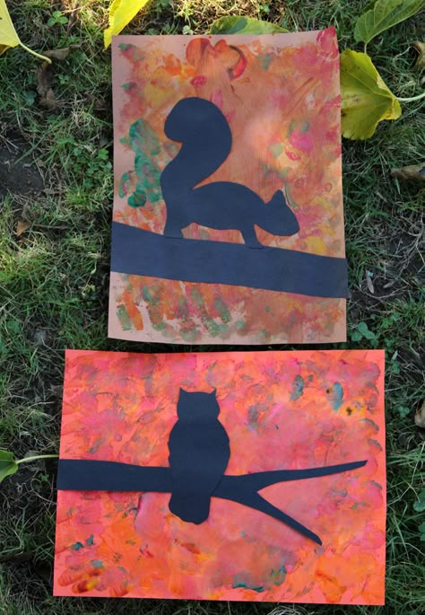 Fall Tree Silhouettes Art Project for Kids - fun for preschoolers and up! Tree Silhouette Art, Silhouettes Art, September Art, Art Docent, Harvest Fest, November Crafts, Animal Art Projects, Art Project For Kids, Fall Arts And Crafts