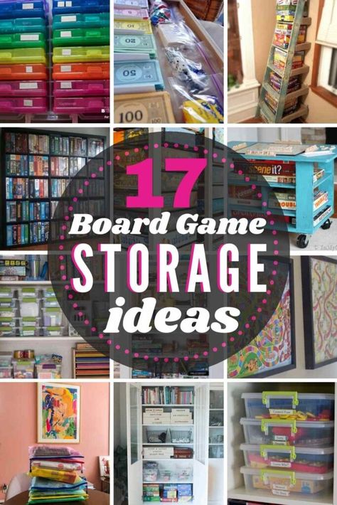 17 Brilliant Board Game Storage Ideas - figuring out how to store your family favorite board games can be a challenge! Here are close to 20 great options! #boardgames #boardgamestorage #boardgameorganization #boardgamestorageideas Board Game Storage Ideas, Game Storage Ideas, Board Game Shelf, Board Game Room, Minecraft Basement, Puzzle Storage, Board Games Diy, Board Game Storage, Diy Rangement