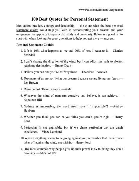 www.PersonalStatementLength.com 100 Best Quotes for Personal Statement Motivation, passion, courage and leadership — these... Personal Statement For Scholarship Gks, Lsat Motivation Quotes, Leadership Statement, Personal Statement Grad School, Law School Personal Statement, Personal Statement Examples, College Essay Examples, Admission Essay, College Application Essay