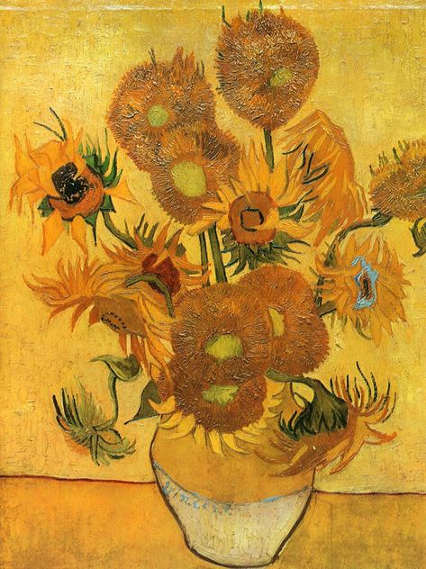 Vase With Fifteen Sunflowers, Lukisan Van Gogh, Van Gogh Still Life, Van Gogh Flowers, Most Expensive Painting, Van Gogh Wallpaper, Wallpaper Seni, Vincent Van Gogh Art, Van Gogh Sunflowers