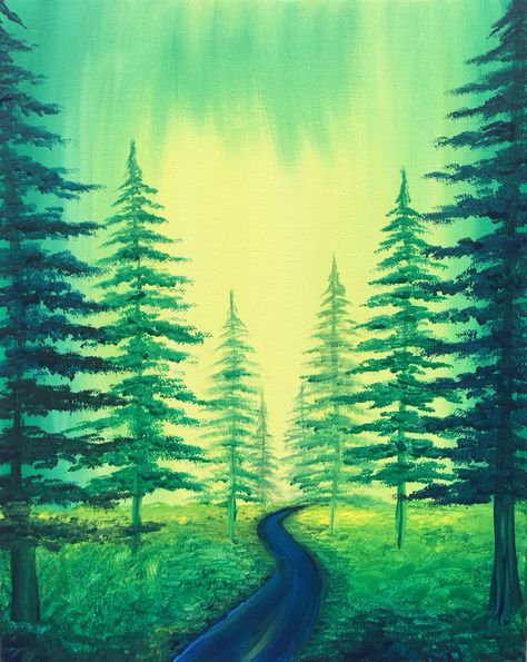 Emerald Forest Green Background Painting Ideas, Easy Forest Drawings, Forest Drawing Easy, Kayak Painting, Woods Painting, Mellow Mushroom, Forest Drawing, Emerald Forest, Monochromatic Art