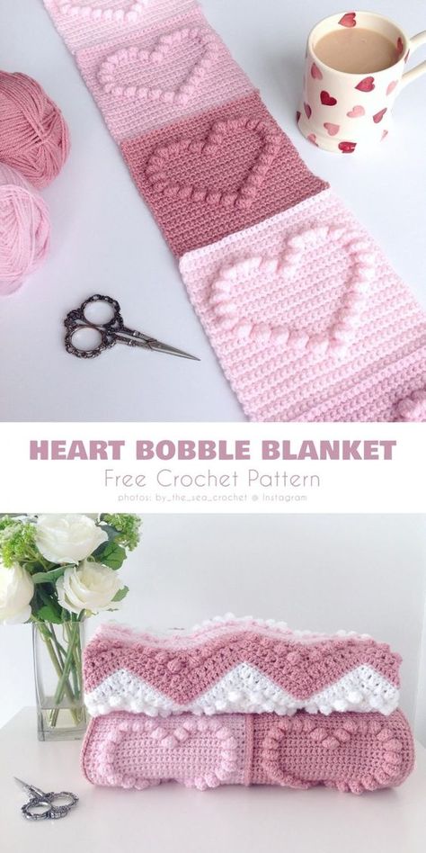 Crochet Valentine Patterns, Bobble Stitch Crochet, Easter Centerpiece, Crochet Blanket Designs, Pola Kartu, Valentines Crochet, Crochet Design Pattern, Beginner Crochet Projects, Crochet Patterns Free Blanket