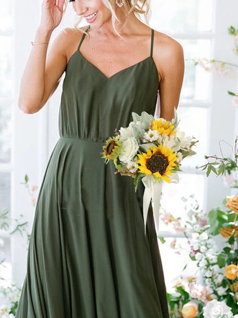 Olive Green Bridesmaid Dress, Olive Green Bridesmaid, Olive Green Bridesmaid Dresses, Green Bridesmaid Dress, Green Wedding Bouquet, Flower Wedding Bouquet, Sunflower Wedding Bouquet, Bouquet Bridesmaid, Shopping Wishlist