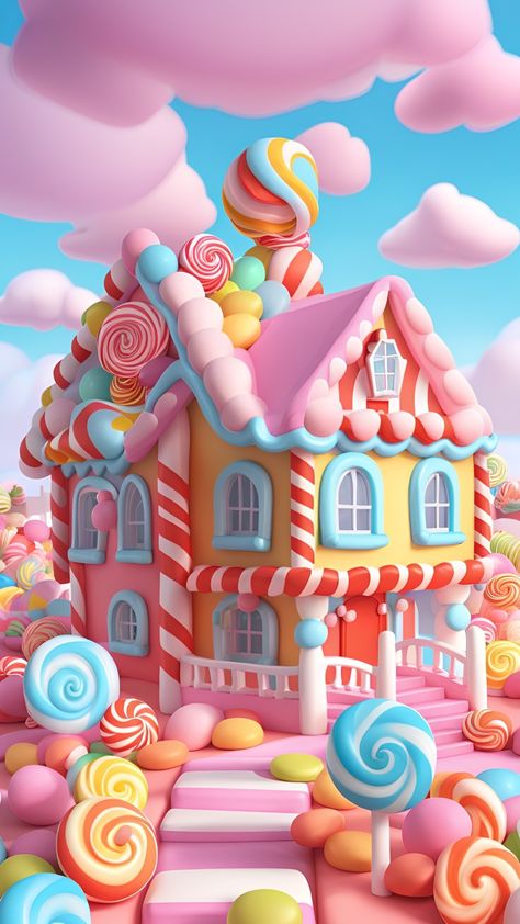 Candy Castle, 3d Wallpaper Cute, Candy House, Christmas Phone Wallpaper, Candy Art, Android Wallpaper Flowers, Trending Pins, Pink Wallpaper Iphone, Candy Party