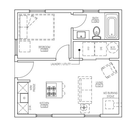 Excited to share this item from my #etsy shop: The Poky Shack (20'x20') #drawing #plan #tinyhouse #draft #cottage #minimalist #buildingplan Small Casita, Container Studio, Building Permit, House Plans For Sale, Cabin Designs, Granny Pod, Modern Garage, Small House Floor Plans, Cabin House Plans