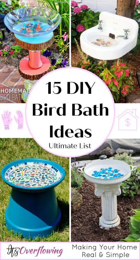 15 DIY Bird Bath Ideas To Make your Own Bird Bath Diy Bird Bath Ideas, Bird Baths Homemade, Bird Bath Ideas, Hanging Bird Bath, Bird Bath Bowl, Concrete Bird Bath, Mosaic Birdbath, Easy Bird, Diy Bird Bath