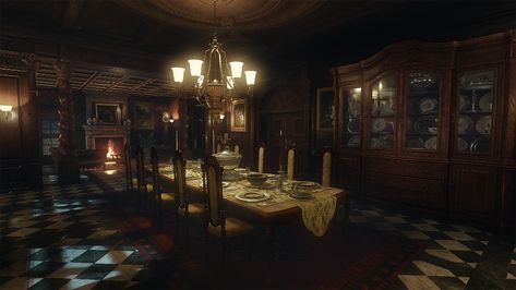 Victorian Mansion Concept Art, Dimitrescu Aesthetic, Halloween Dnd, Castle Dimitrescu, Victorian Rooms, Victorian Room, Art Collaboration, Resident Evil Village, Anime Places