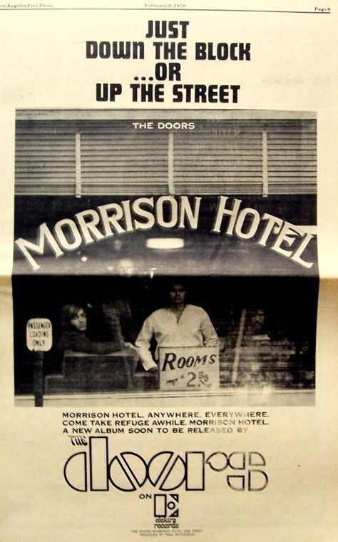 Morrison Hotel Promo poster Rockstar Pics, Hotel Poster, Doors Music, Morrison Hotel, The Doors Jim Morrison, Rock And Roll Girl, Collage Des Photos, Music Collage, Old Shows