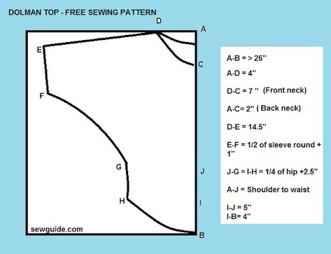 Diy Dolman Sleeve Top, Tunic Top Patterns Sewing, Dolman Sleeve Top Pattern, Dolman Top Pattern, Free Tunic Sewing Pattern, Tunic Sewing Pattern Free, Dolman Sleeve Pattern, Batwing Sleeve Pattern, Tunic Tops Pattern