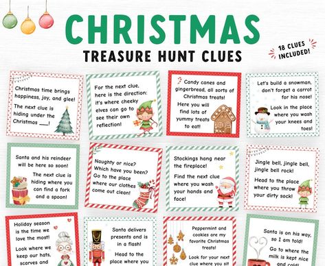 Christmas Treasure Hunt For Adults, Christmas Scavenger Hunt Clues For Teens, Printable Scavenger Hunt Clues, Christmas Treasure Hunt For Kids, Kids Scavenger Hunt Clues, Fun Christmas Games For Kids, Christmas Treasure Hunt Clues, Christmas Scavenger Hunt For Kids, Christmas Scavenger Hunt Clues