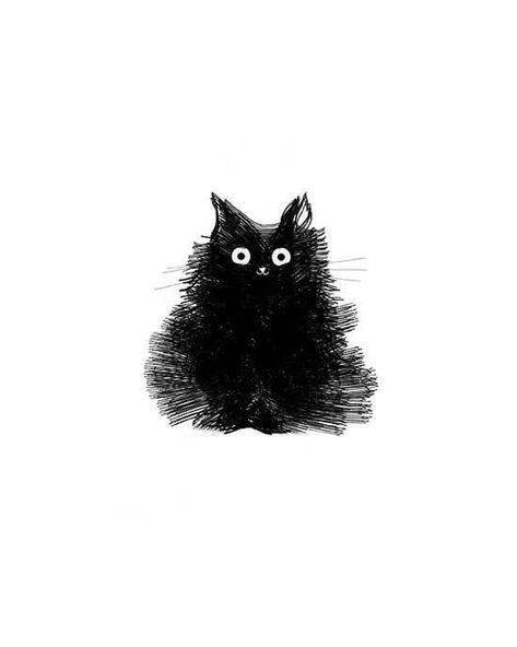 Fluffy Illustration, Cute Black Cat Drawing, Cat Drawing Illustration, Girl Illustration Art, Fluffy Kitty, Black Cat Drawing, Black Cat Illustration, Cute Cat Drawing, Illustration Cute