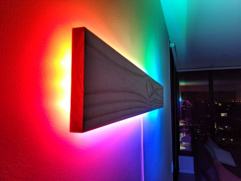 A super simple DIY project for creating a WiFi controlled RGB LED art display Proyek Arduino, Wall Lights Diy, Wall Lamps Diy, Led Wall Decor, Led Lighting Diy, Deco Led, Led Wall Art, Led Diy, Led Wall Lamp