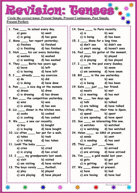 Revision:Tenses - English ESL Worksheets for distance learning and physical classrooms 12 Tenses, English Grammar Test, Tenses English, English Grammar Tenses, English Grammar Exercises, English Teaching Materials, Grammar Exercises, Teaching English Grammar, English Grammar Worksheets