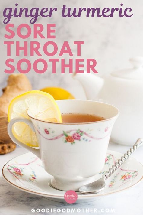 This ginger turmeric sore throat soother hits the spot when you're feeling under the weather. This is how to make a fresh turmeric and ginger tea. Easy to make and has multiple benefits. #howtomake #tea #easyrecipe #comfortfood #homeremedies @goodiegodmother Turmeric And Ginger Tea, Throat Soother, Throat Tea, Sore Throat Tea, For Sore Throat, Turmeric And Ginger, Smoothie Bowl Healthy, Cocktail Appetizers, Fresh Turmeric